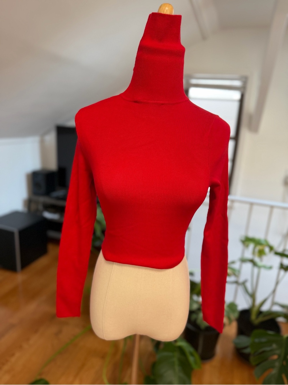 Zara Red Ribbed Turtleneck Sweater